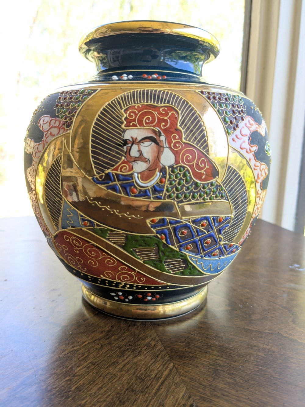 Japanese Satsuma Moriage Vase - 7" - Aoyama Studio - Immortal Figure